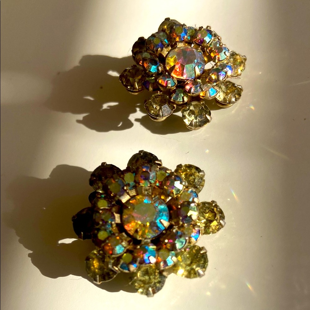 Vintage AB rhinestone clip earrings